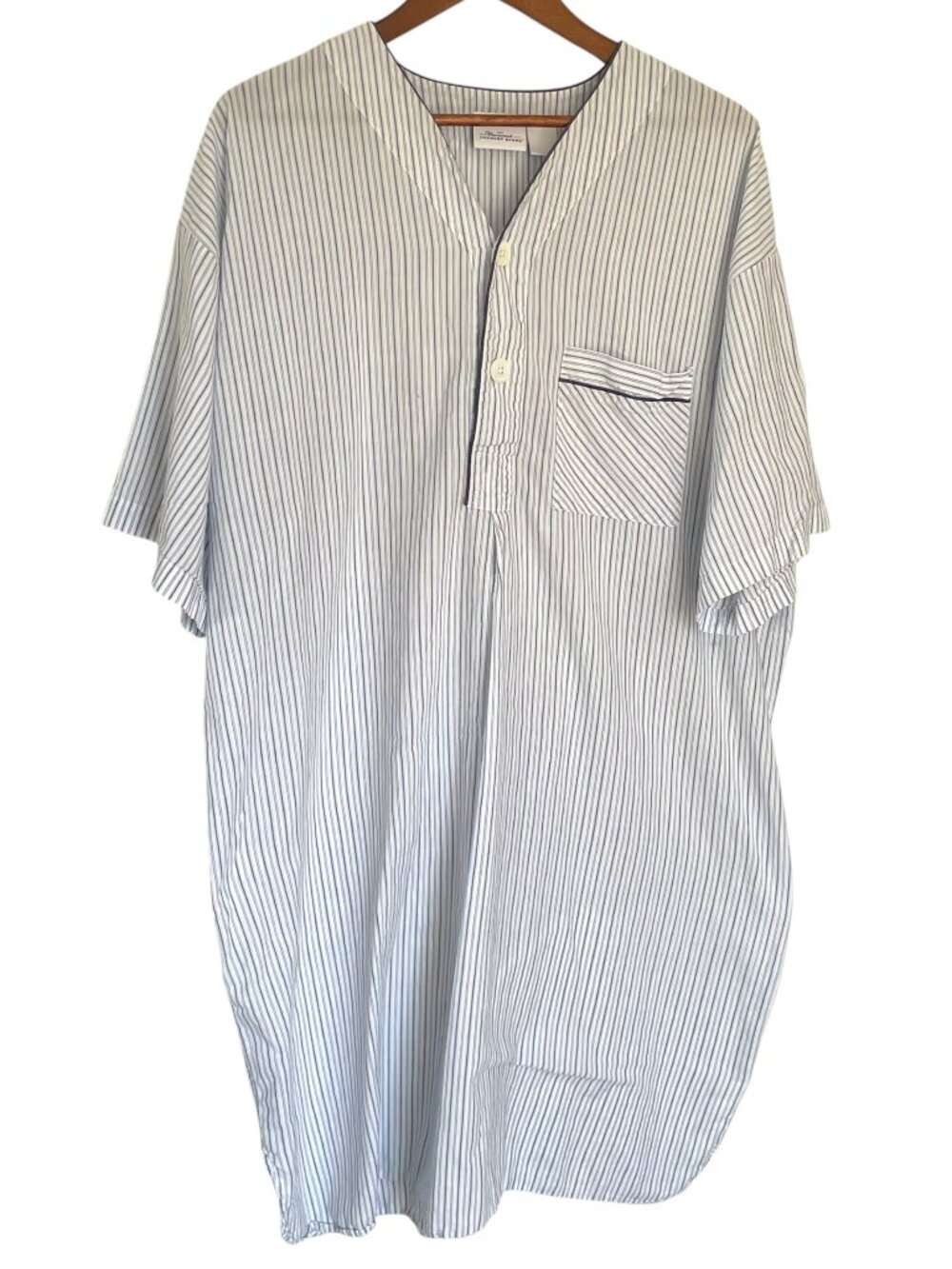 Vermont Country Store Night Sleep Shirt XXL / 2XL Mens Blue White Cotton Striped